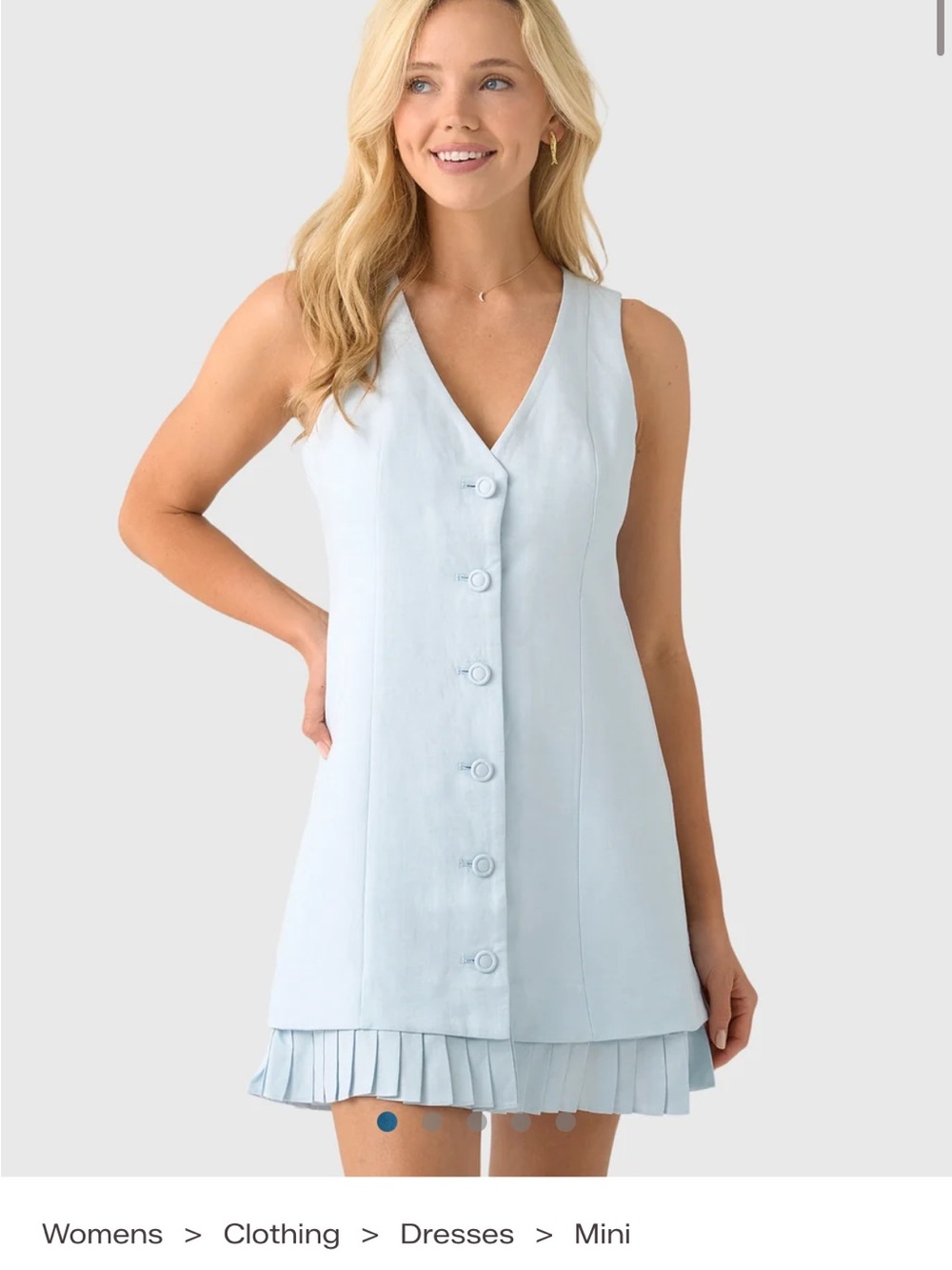 Hunter bell Adams Light Blue Sleeveless V-Neck Button Front Mini Dress